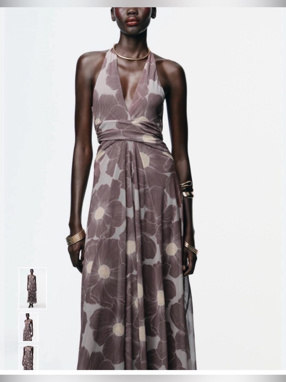 Zara Brand New Size M
Backless Halter Floral Maxi Dress in Mauve and Cream